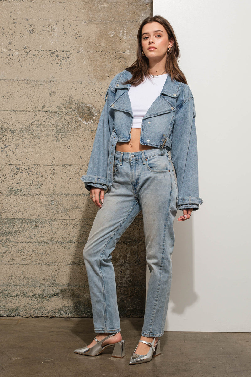 Vintage Loose Fit Cropped Denim Jacket