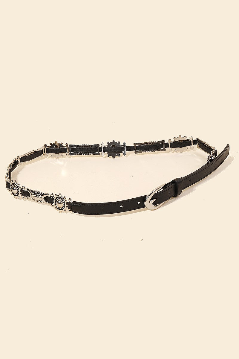 Metallic Faux Leather Decor Fasion Belt in Black