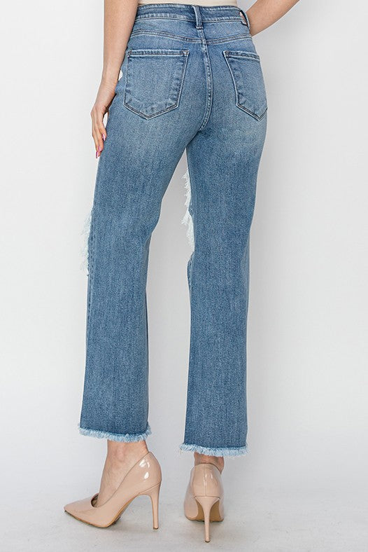 HIGH RISE CROP STRAIGHT JEANS by RISEN JEANS