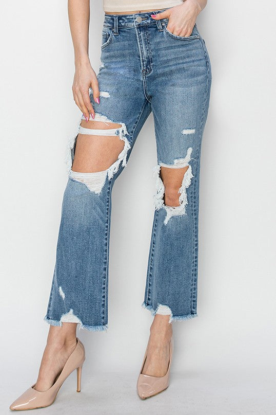 HIGH RISE CROP STRAIGHT JEANS by RISEN JEANS