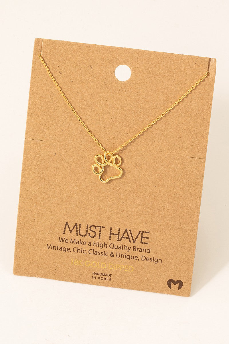 Wire Paw Pendant Necklace - Gold Dipped