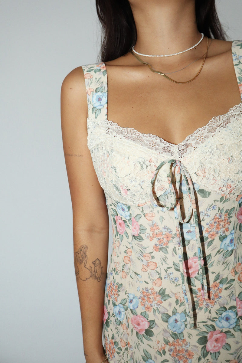 PEACH FLORAL CHIFFON LACE TOP MINI DRESS- Final Sale