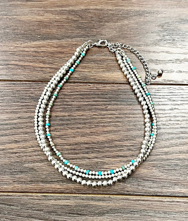 Handmade Silver Navajo Bead, Gemstone Necklace