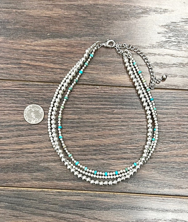 Handmade Silver Navajo Bead, Gemstone Necklace