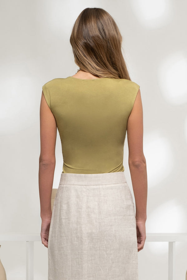 REVERSIBLE KNIT SLEEVELESS CROP TOP in Olive