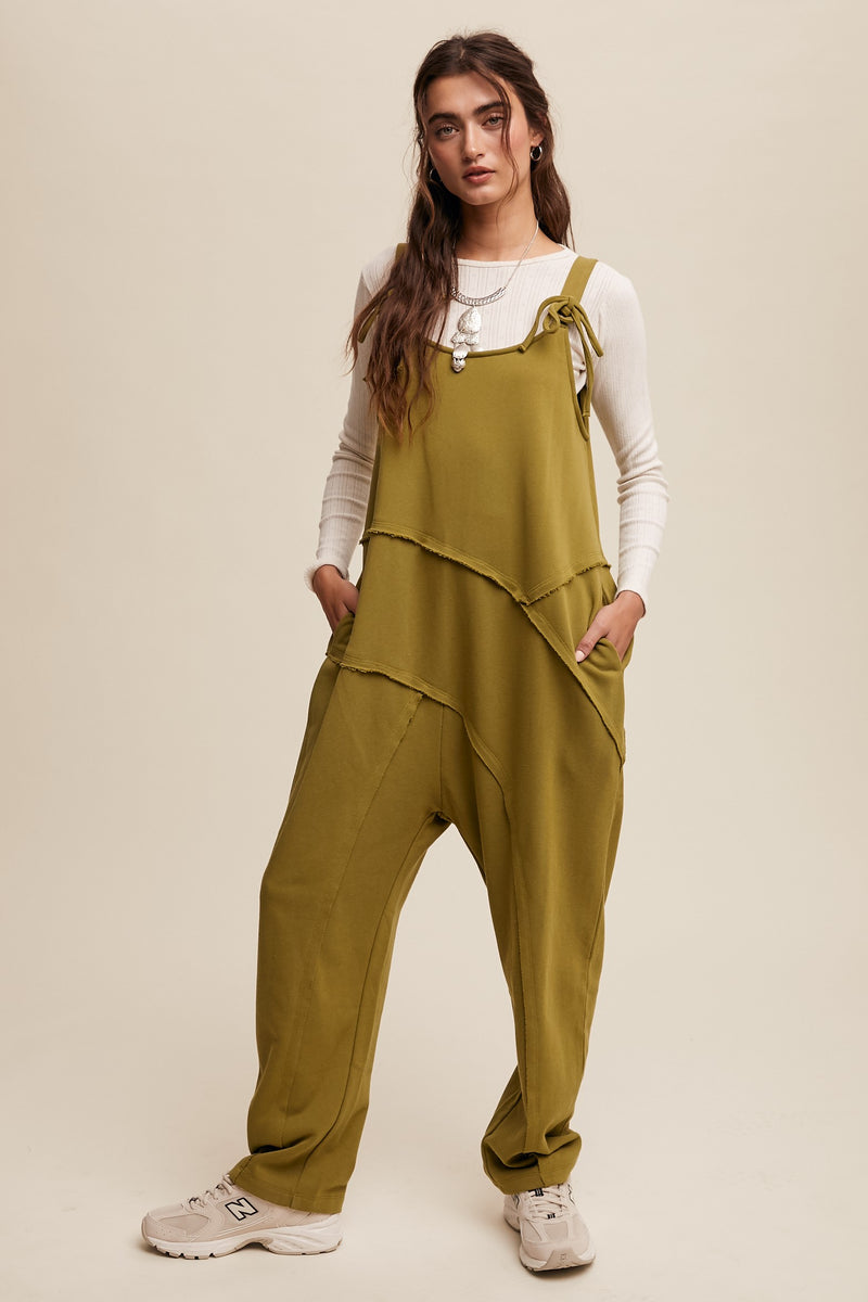 Tie Shoulder Asymmetrical Cut Design Jumpsuit