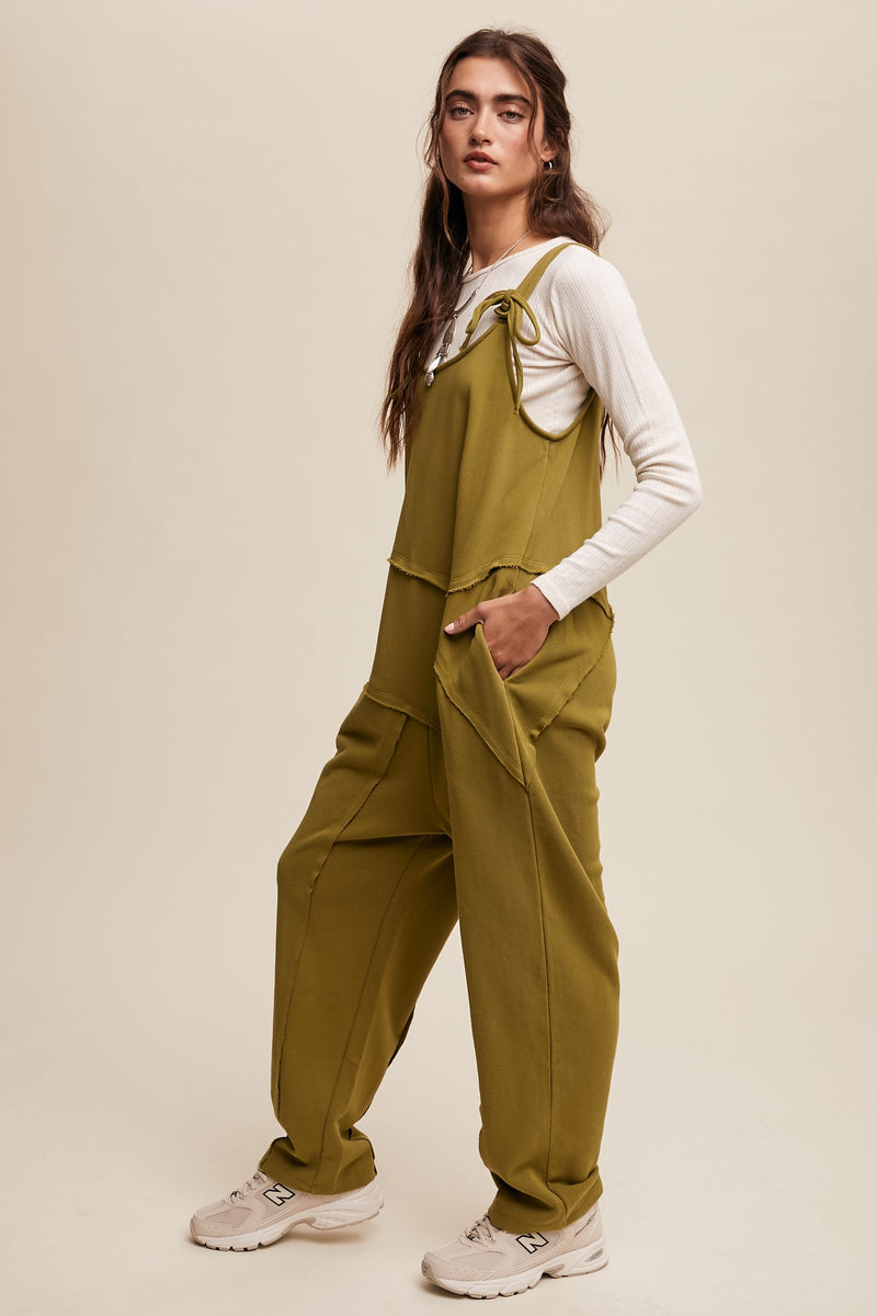 Tie Shoulder Asymmetrical Cut Design Jumpsuit