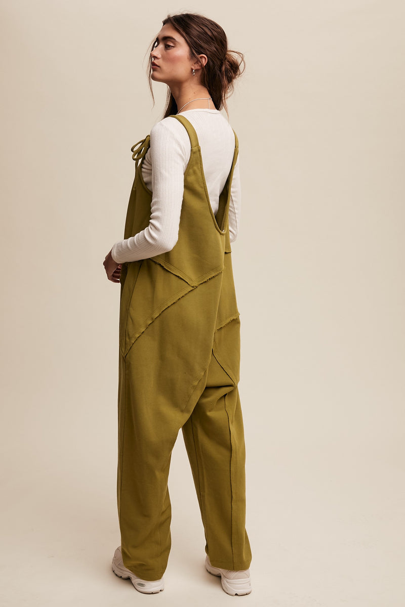 Tie Shoulder Asymmetrical Cut Design Jumpsuit