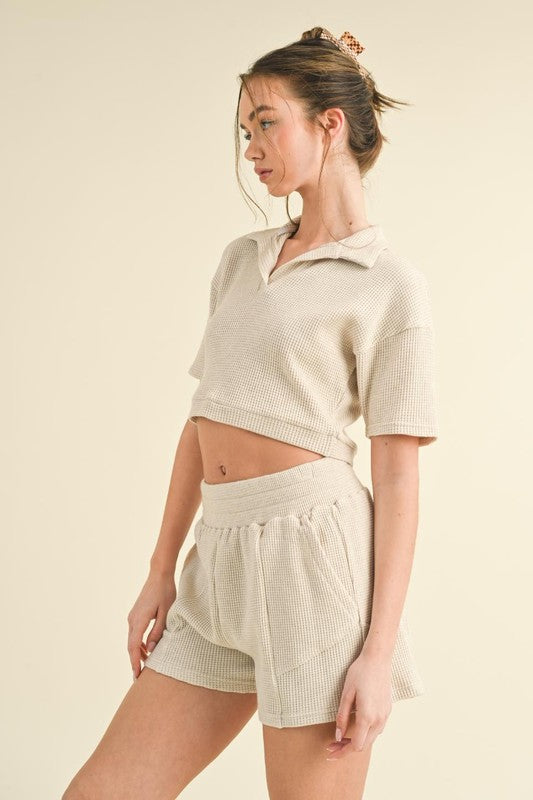 Waffle Knit Polo Crop Top (Top only)