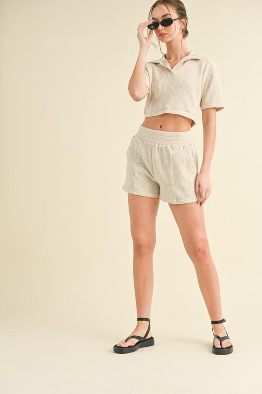 Waffle Knit Polo Crop Top (Top only)