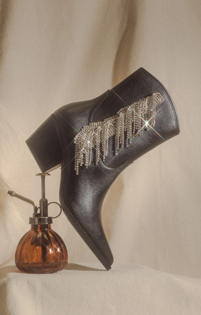 The Rowan - Rhinestone Fringe Boot (Black)