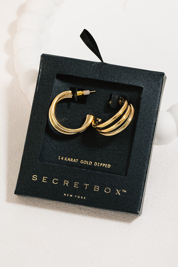 Secret Box Gold Dipped Layered Tube Hoop Earrings