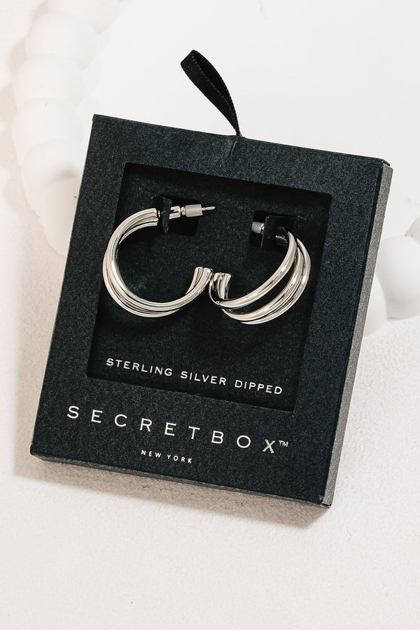 Secret Box Layered Tube Hoop Earrings - Silver Dipped