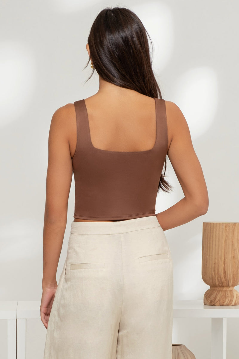 REVERSIBLE CROPPED SQUARE NECK TANK in Chocolate