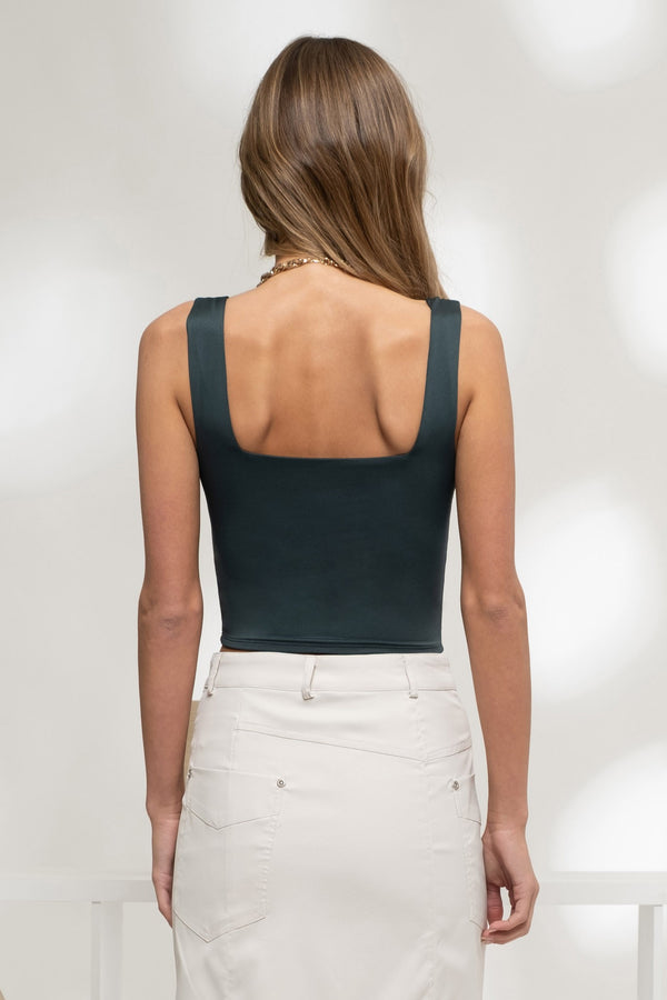 REVERSIBLE CROPPED SQUARE NECK TANK in Hunter Green