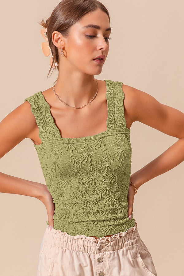 Floral Jacquard Seamless Tank Top in Sage