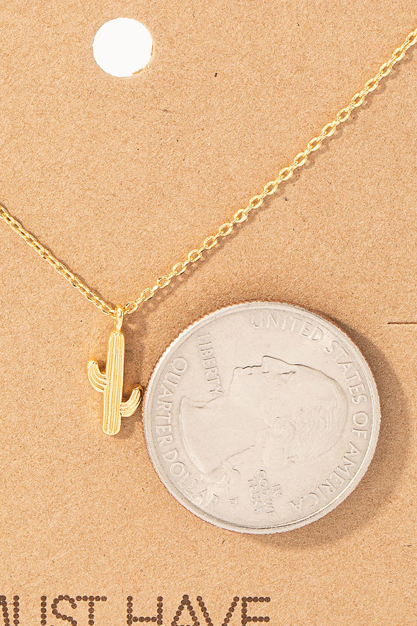 Dainty Cactus Pendant Necklace - Gold Dipped