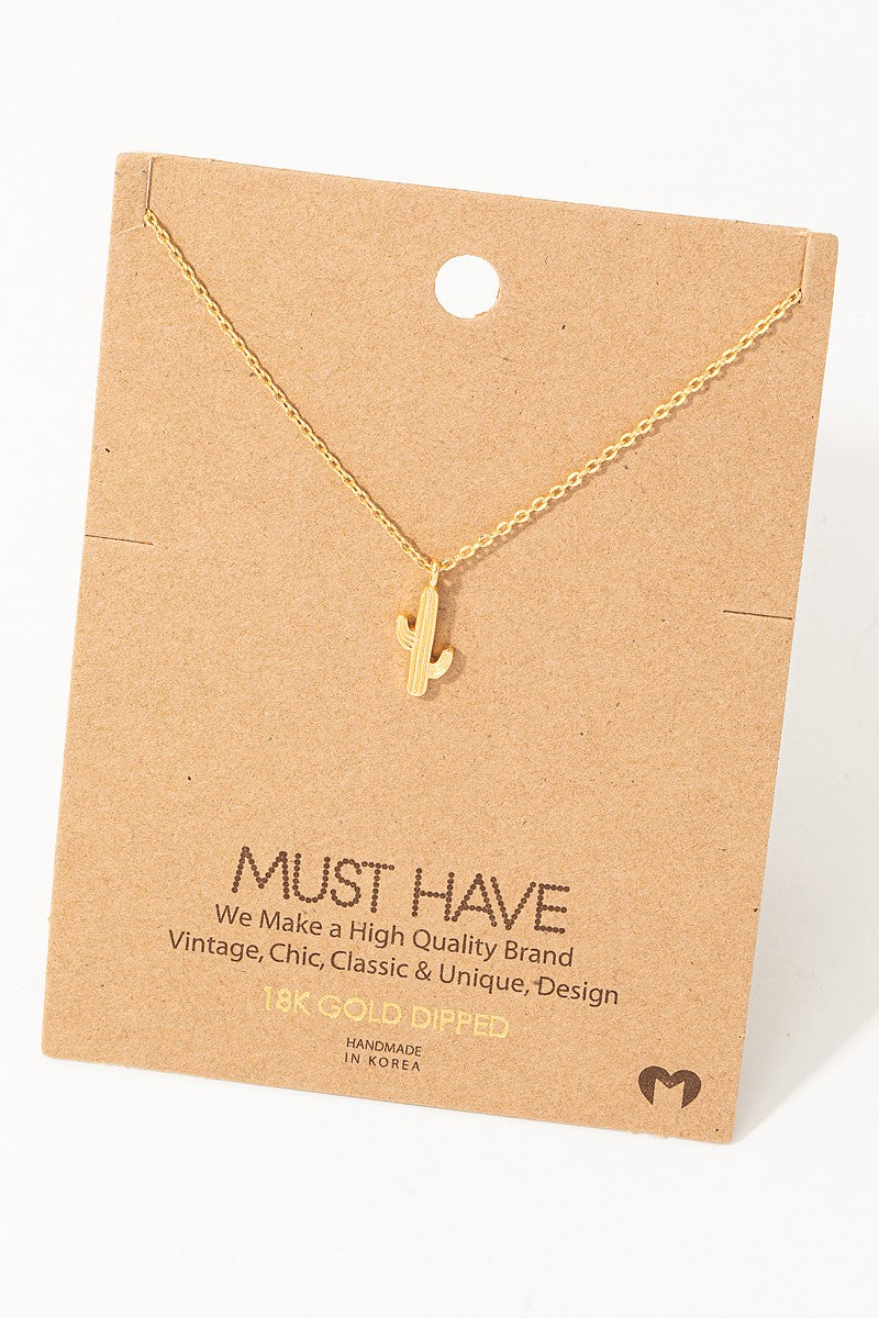 Dainty Cactus Pendant Necklace - Gold Dipped