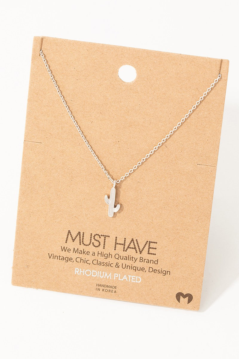 Dainty Cactus Pendant Necklace - Rhodium Plated