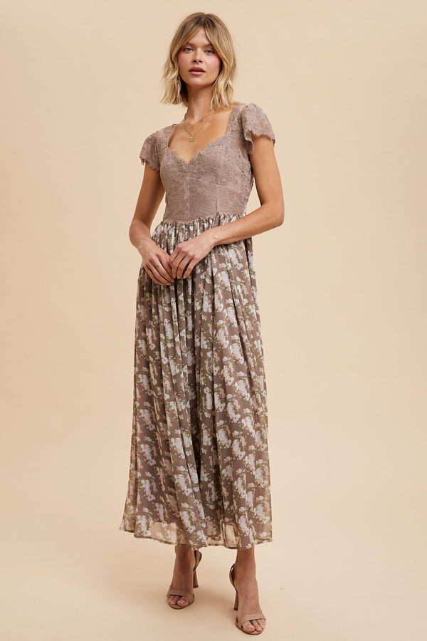 SCALLOPED LACE CONTRAST MAXI DRESS- Final Sale