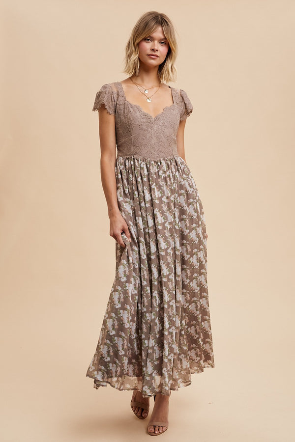 SCALLOPED LACE CONTRAST MAXI DRESS- Final Sale