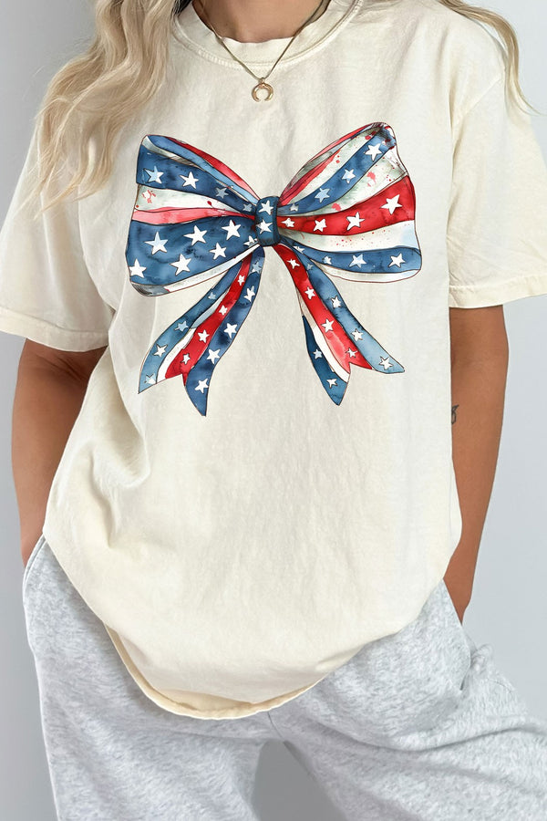 Stars and Stripes Patriotic Bow Comfort Colors Tee (S-XL)