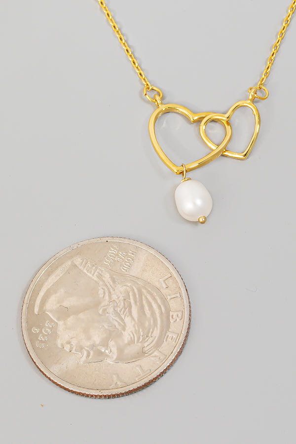 Linked Hearts And Pearl Pendant Necklace