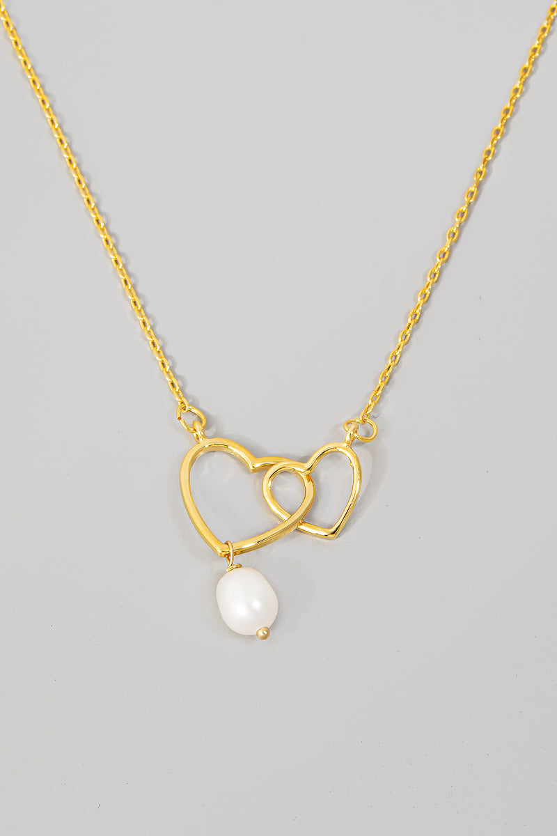 Linked Hearts And Pearl Pendant Necklace