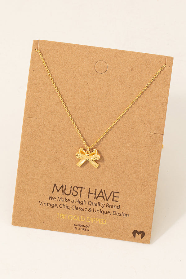 Gold Dipped Ribbon Bow Pendant Necklace (18K Gold Dipped)