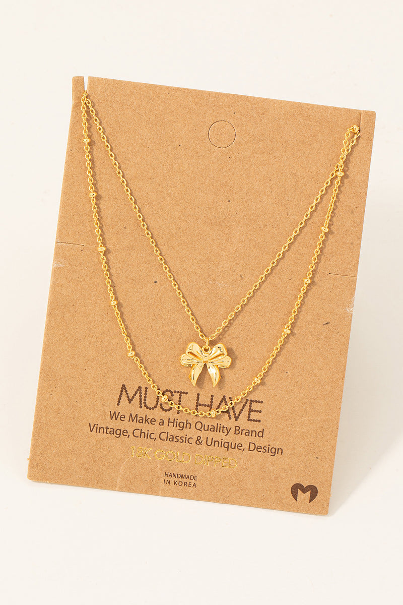 Gold Dipped Knotted Ribbon Pendant Necklace - Gold Dipped