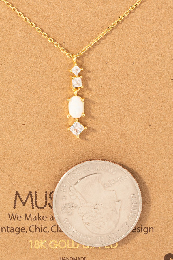 Gold Dipped Cz And Opal Charm Dangle Necklace - Gold Dipped