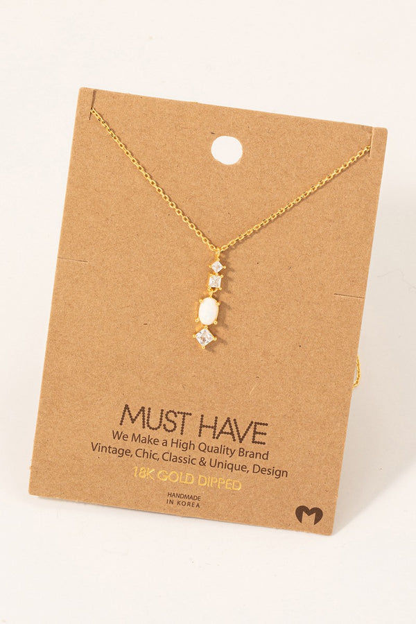 Gold Dipped Cz And Opal Charm Dangle Necklace - Gold Dipped