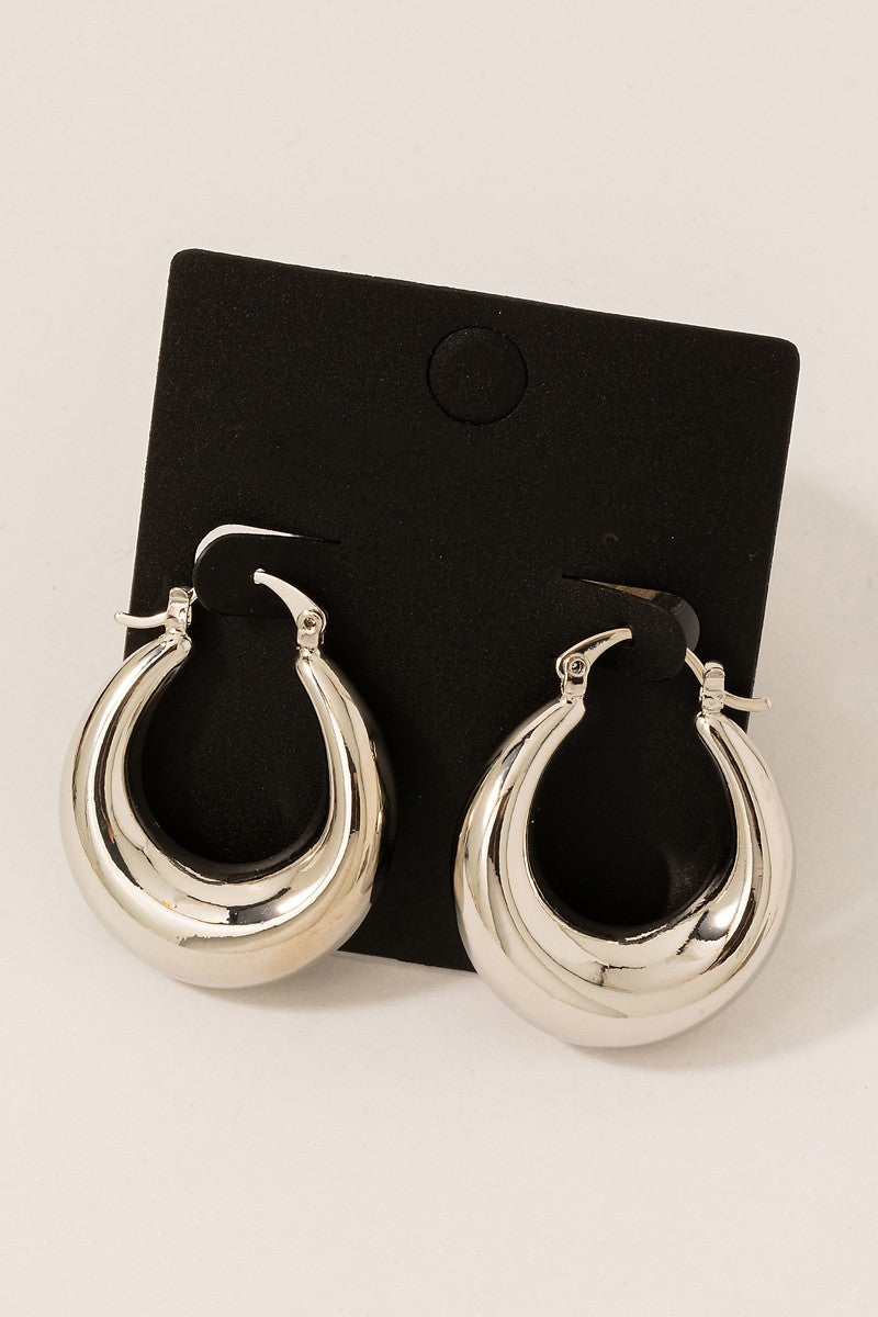 Latch Hoop Earrings - Rhodium Dipped