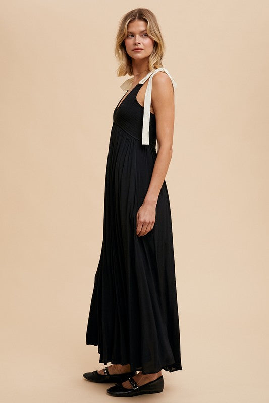 RIBBON STRAP MAXI DRESS in Black- Final Sale