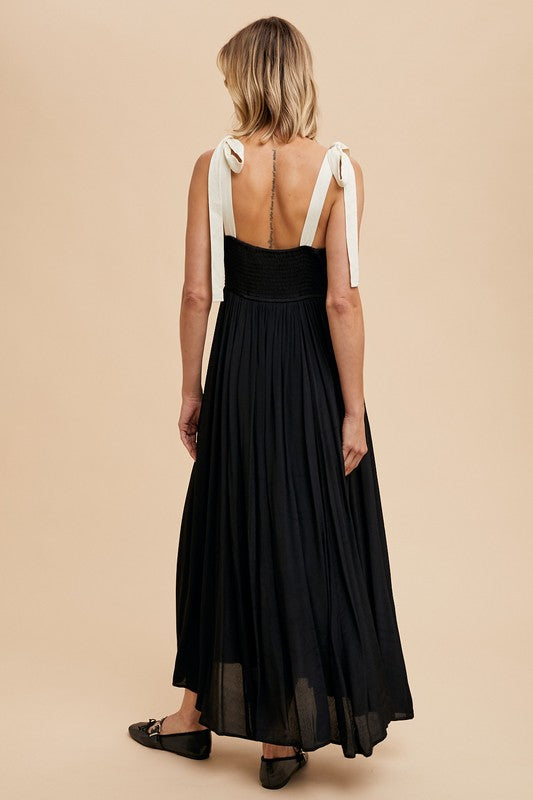 RIBBON STRAP MAXI DRESS in Black- Final Sale