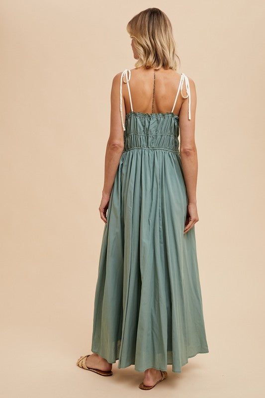 COTTON BLEND CONTRAST TRIM MAXI DRESS- in Elemental Blue-Final Sale