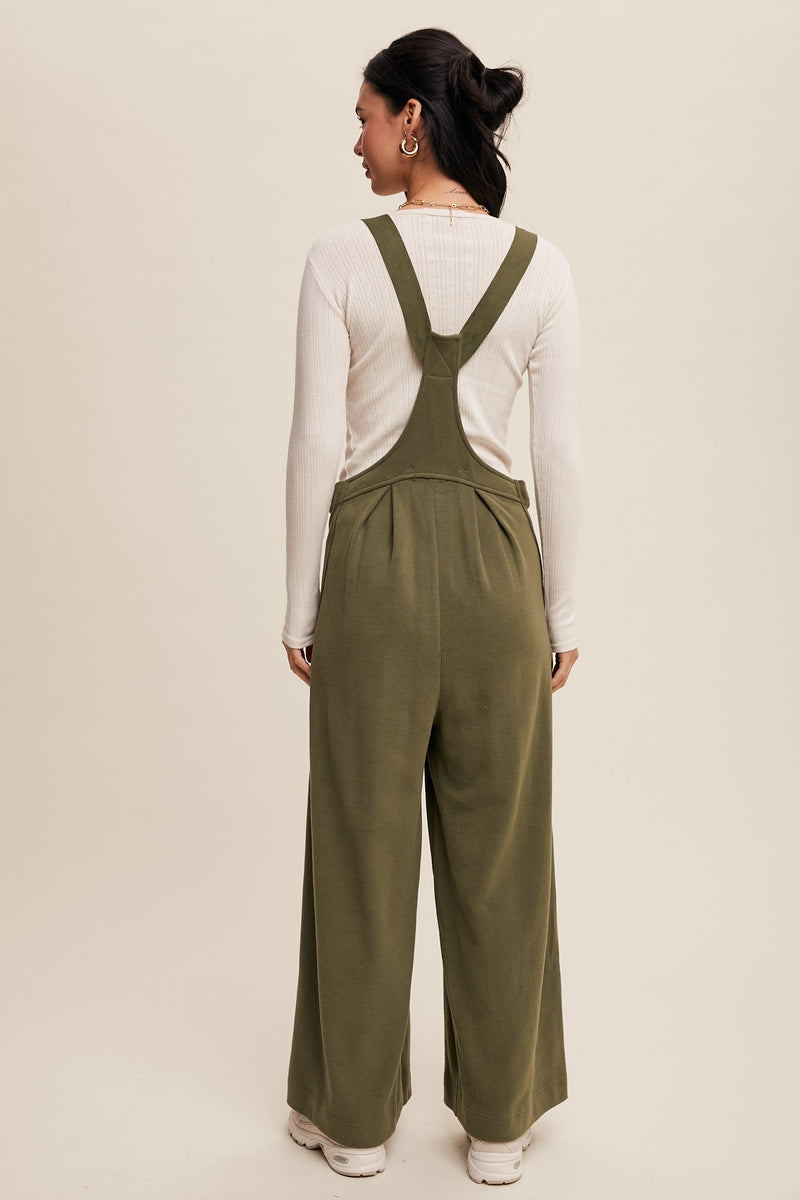 Corduroy Plunge Overalls in Olive