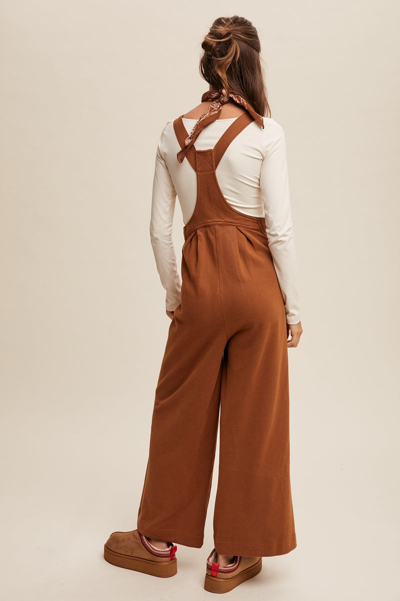 Corduroy Plunge Overalls in Butterscotch