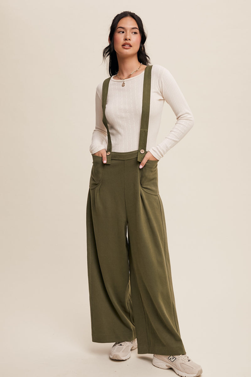 Corduroy Plunge Overalls in Olive