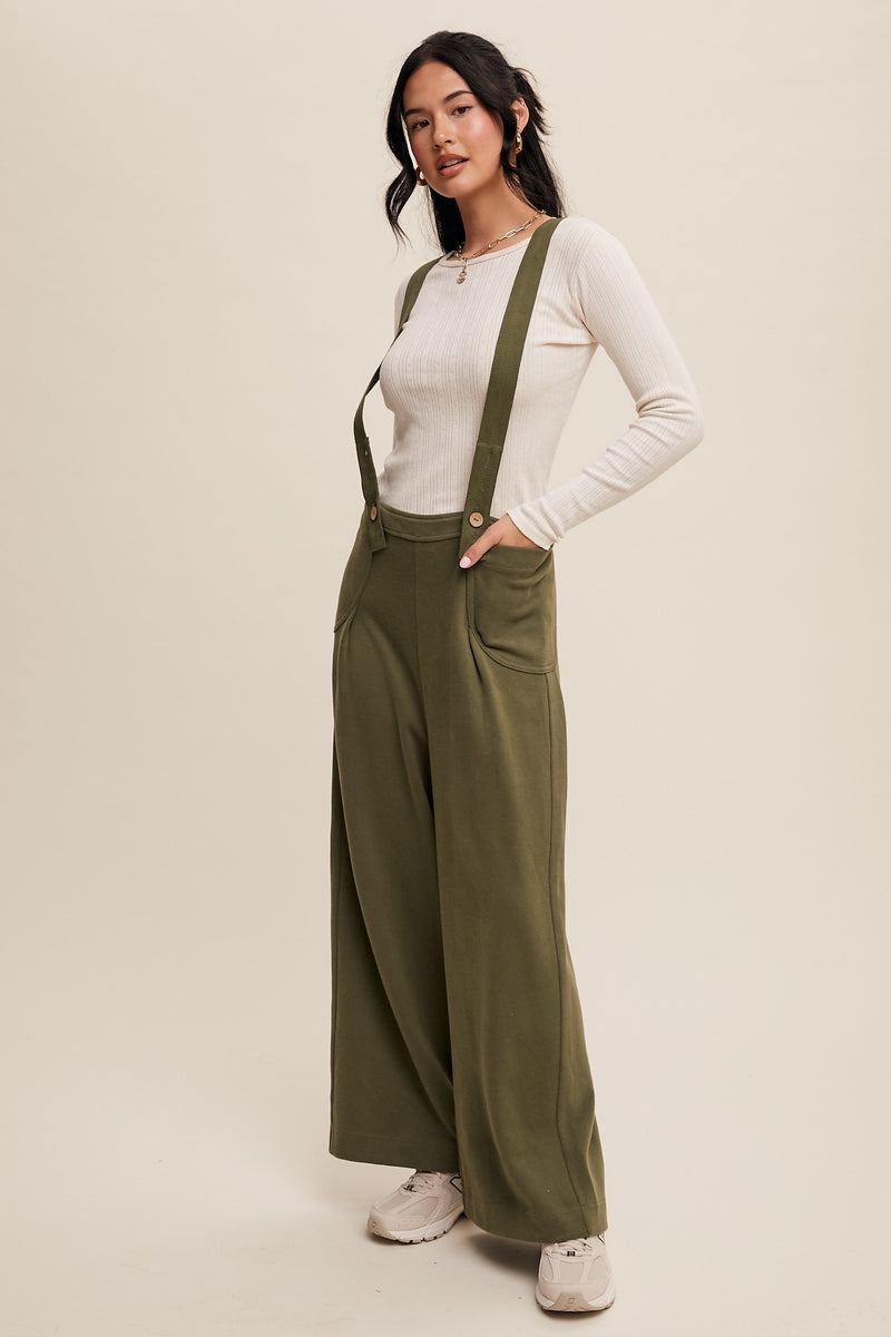 Corduroy Plunge Overalls in Olive