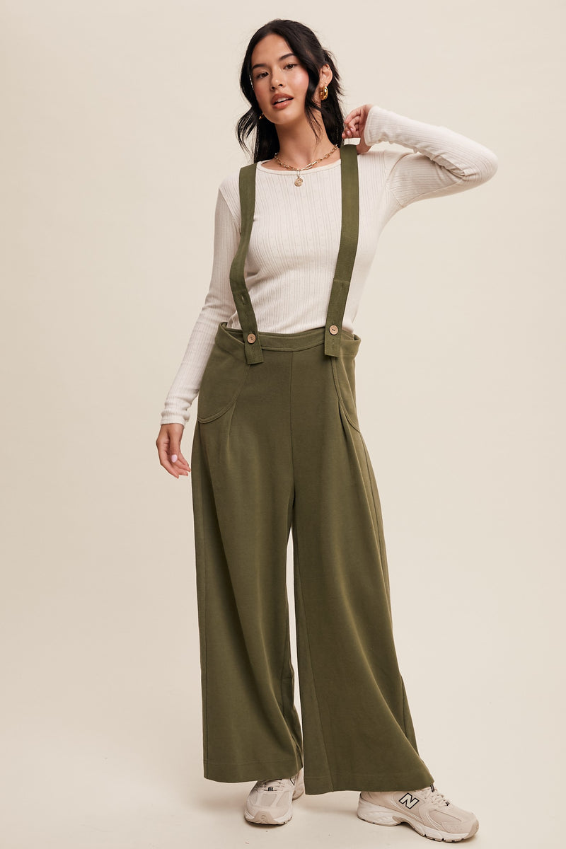 Corduroy Plunge Overalls in Olive