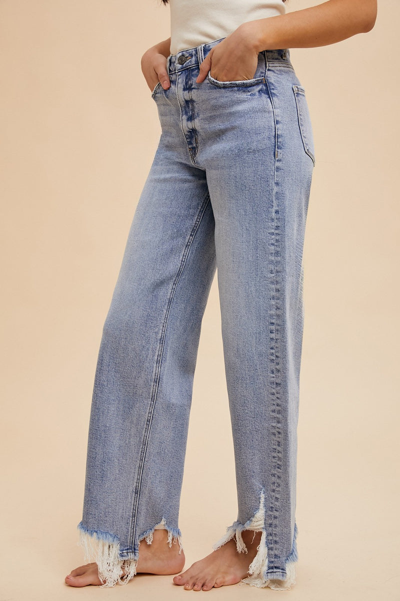 Asymmetrical Distressed Hem Straight Fit Jeans in Denim Blue (AVAILABLE IN SIZES S-XL!)