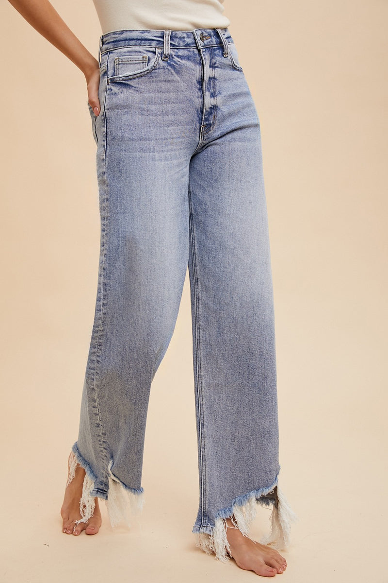 Asymmetrical Distressed Hem Straight Fit Jeans in Denim Blue (AVAILABLE IN SIZES S-XL!)