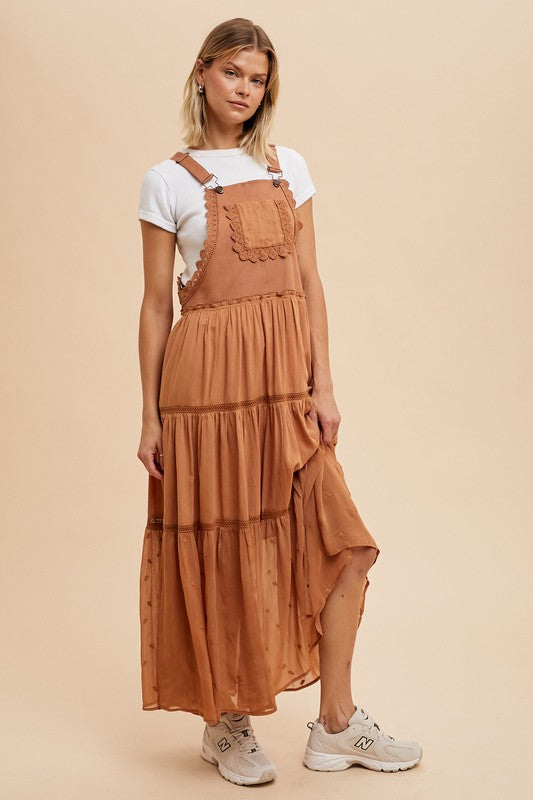 EMBROIDERED SKIRTALL WITH LACE INSETS in Sepia