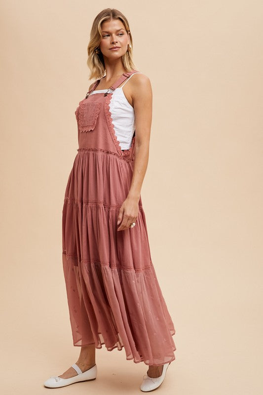 EMBROIDERED SKIRTALL WITH LACE INSETS in Desert Rose