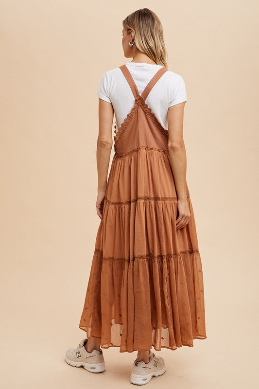 EMBROIDERED SKIRTALL WITH LACE INSETS in Sepia