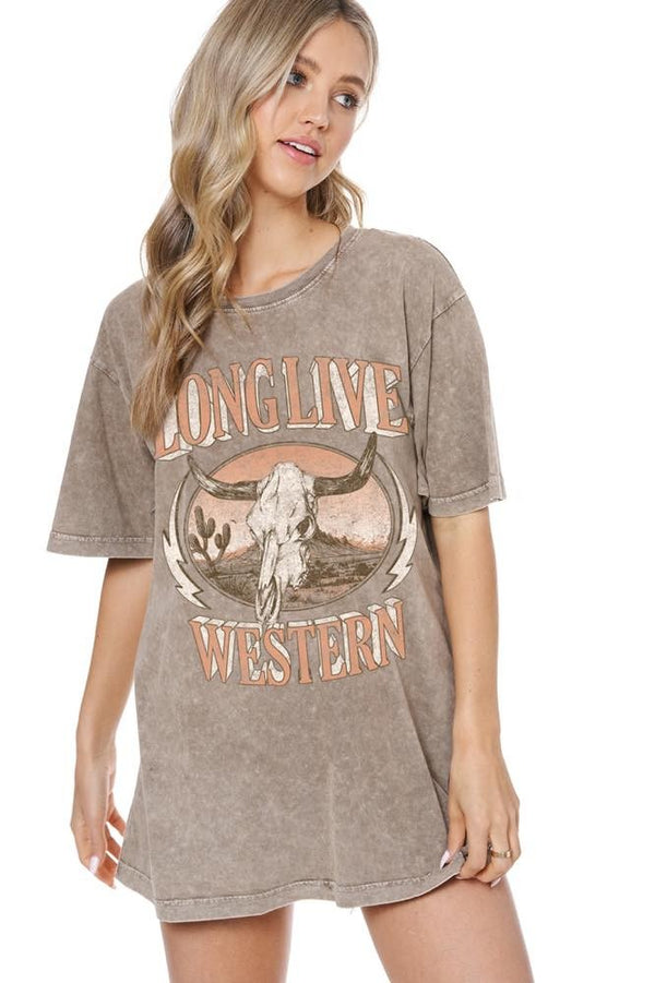 LONG LIVE WESTERN VINTAGE LONGHORN GRAPHIC TEE (MOCHA)