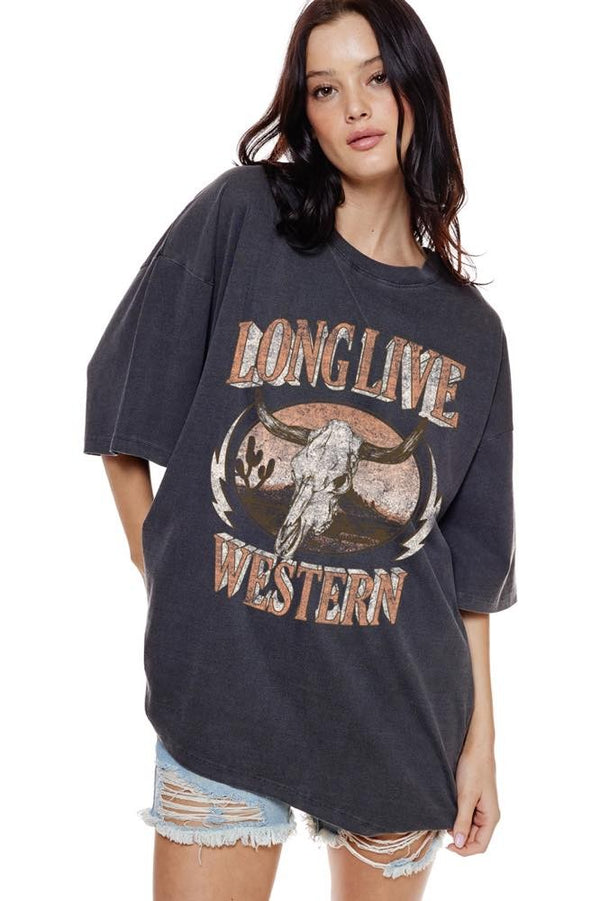 LONG LIVE WESTERN VINTAGE LONGHORN GRAPHIC TEE (BLACK)