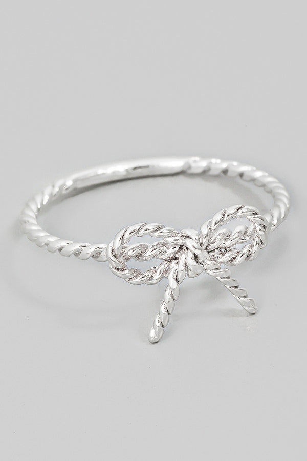 Twisted Metallic Ribbon Bow Band Ring in Silver