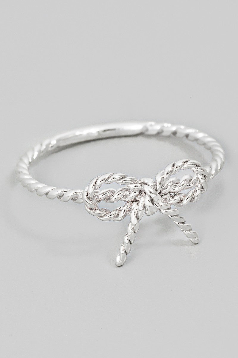 Twisted Metallic Ribbon Bow Band Ring in Silver